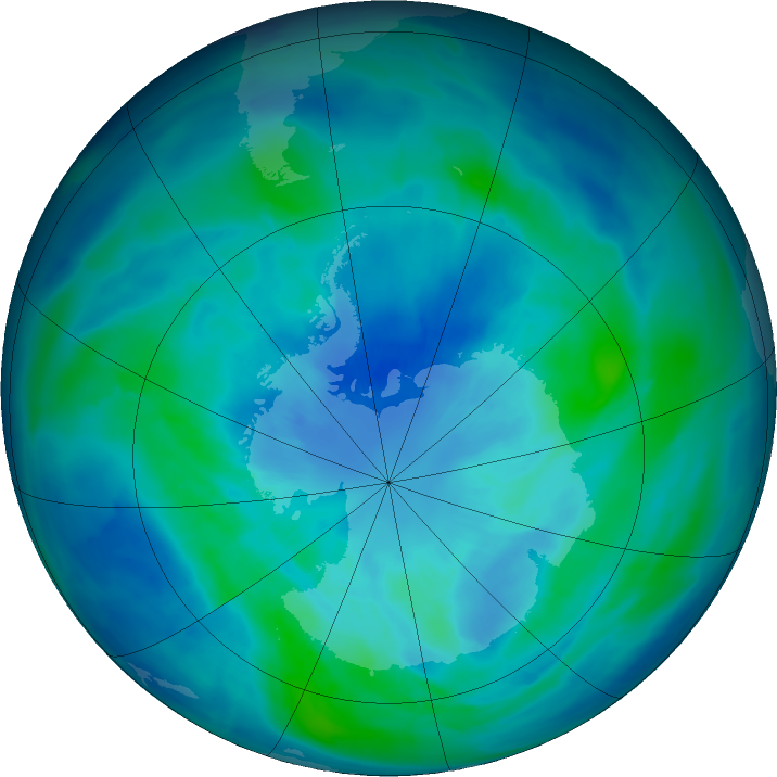 Antarctic ozone map for 23 March 2016